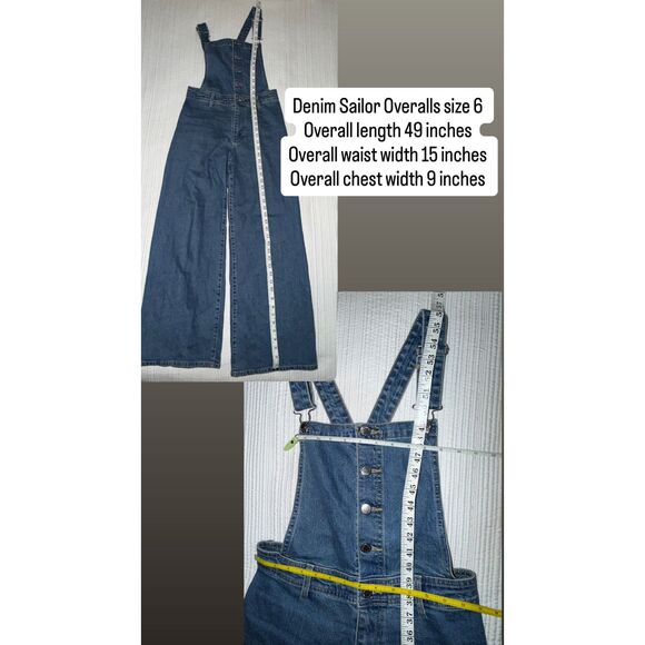 Women’s Denim Sailor Overalls Universal Thread Sz 6 Blue Wide Leg Adjust/ Straps - Picture 4 of 4
